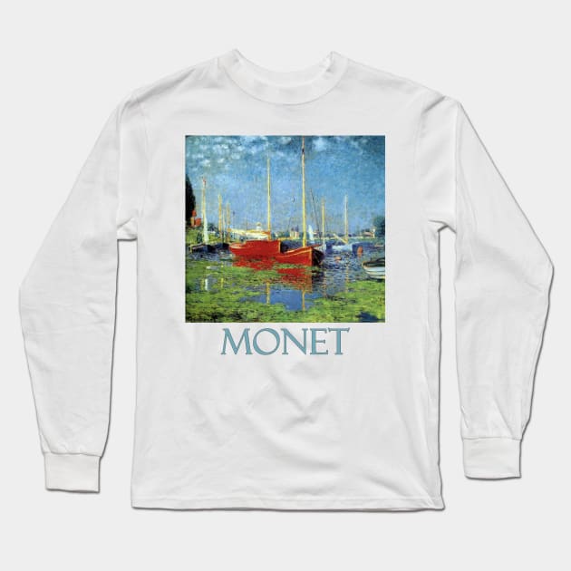 Red Boats at Argenteuil by Claude Monet Long Sleeve T-Shirt by Naves